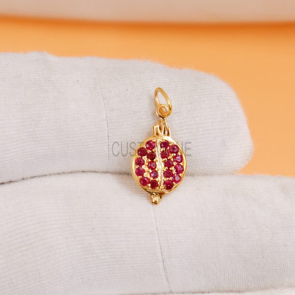 14k Gold Ruby Valentine Pomegranate Pendant Charm, 14k Gold Pomegranate Necklace, Heart Charms, 14k Gold Pomegranate