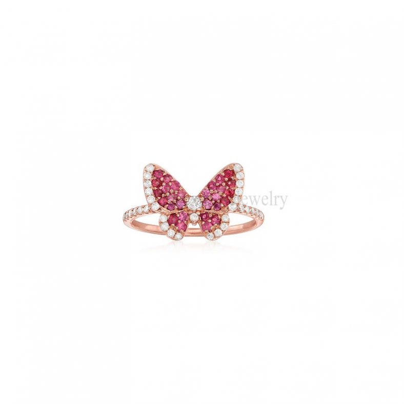 Ruby And Diamond Butterfly Ring Sterling Silver Ring, Butterfly Ring Jewelry, Women's Ruby Butterfly Ring Jewelry