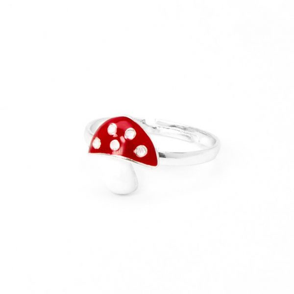 925 Sterling Silver Enamel Handmade Mushroom Diamond Ring Jewelry, Diamond Mushroom Ring, Sterling Silver Enamel Mushroom Ring Jewelry