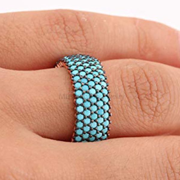 Sterling Silver Ring Turquoise band ring, Turquoise band, Turquoise Gemstone Ring, Real Turquoise Gemstone Ring, Stackable Dainty Band Ring
