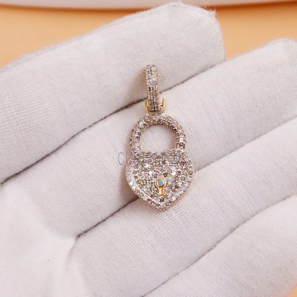 Pave Diamond Sterling Silver Handmade Designer Heart Shape Pendant Jewelry, Silver Heart Pendant