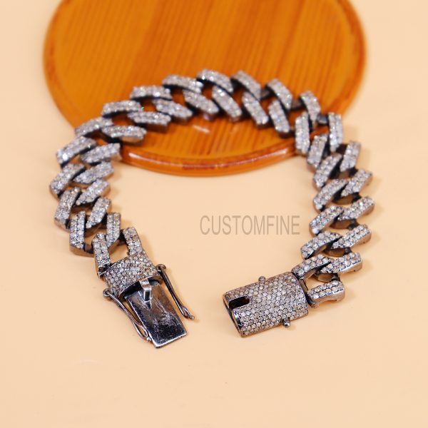 925 Sterling Silver Single Cut Diamond Unisex Bracelet, Man and Women Single Cut Diamond Silver Bracelet, Handmade Silver Diamond Bracelet