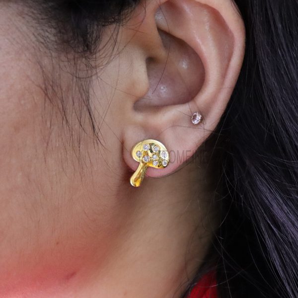 925 Sterling Silver Yellow Gold Plating Natural Diamond Mushroom Shape Tiny Stud Earrings Jewelry