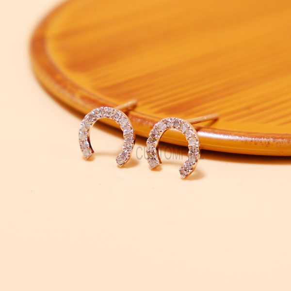 14k Gold Natural Pave Diamond Horseshoe Stud Earring, Diamond Horseshoe Stud, 14k Diamond Horseshoe Stud Earring For Women's, Horseshoe stud