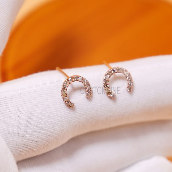 14k Gold Natural Pave Diamond Horseshoe Stud Earring, Diamond Horseshoe Stud, 14k Diamond Horseshoe Stud Earring For Women's, Horseshoe stud