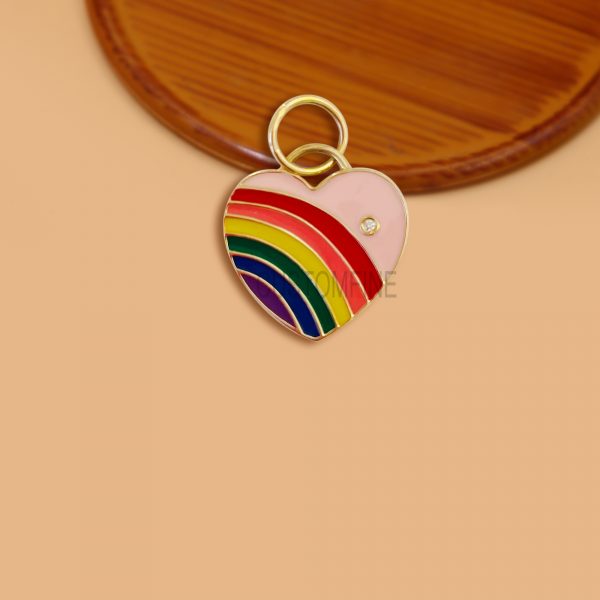 Rainbow Enamel Heart pendant, Rainbow Heart Diamond Pendant, Enamel Heart Pendant, Silver Heart Pendant, Handmade Silver Jewelry