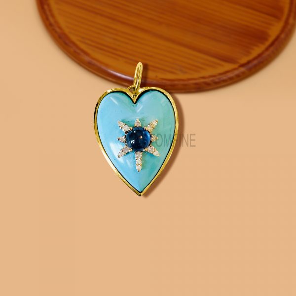 14K Gold Turquoise Heart Enhancer Necklace, 14K Gold Turquoise Charms Holder, 14k Gold Heart Charms Holder, Gold Dainty Heart Pendant