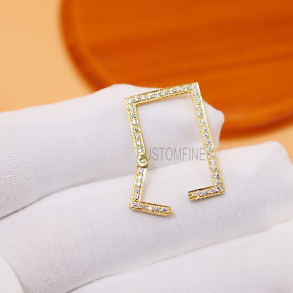 Natural Pave Diamond Sterling Silver Handmade Square Shape Charm Holder, Necklace Charm Holders, Silver Charm Holder Jewelry