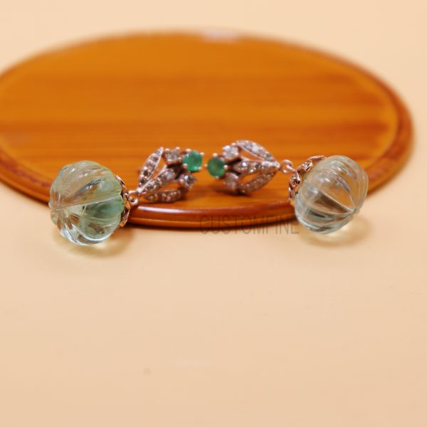 Natural Pave Diamond MuskMelon Earrings Jewelry, Sterling Silver Handmade MuskMelon Shape Handmade Earrings Jewelry, Earring, Dangle Earring