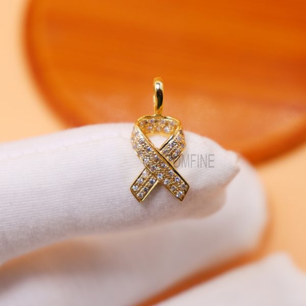 Small Awareness Ribbon 14K Diamond Pendant, 14k Gold Awareness Ribbon Necklace, Awareness Ribbon Charms, 14k Gold Awareness Ribbon Charms