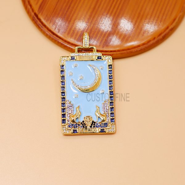 925 Sterling Silver Crescent Moon and Star Enamel Pendant,Crescent Moon Enamel Gemstone Pendant,Handmade Silver Crescent Moon And Star Charm