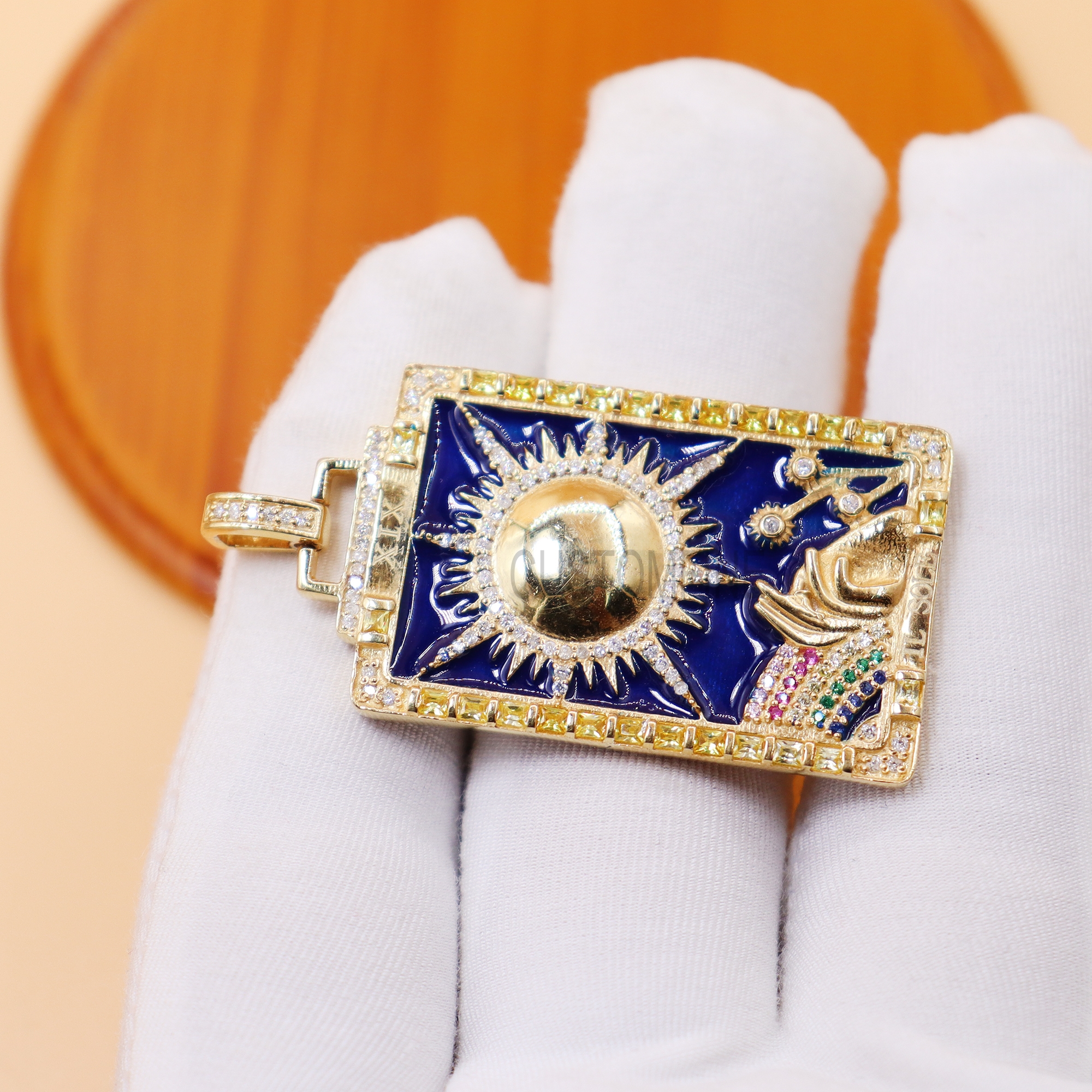 925 Sterling Silver Sun Enamel Pendant, Sun Enamel Gemstone Pendant,Handmade Silver Diamond Sun Pendant Jewelry