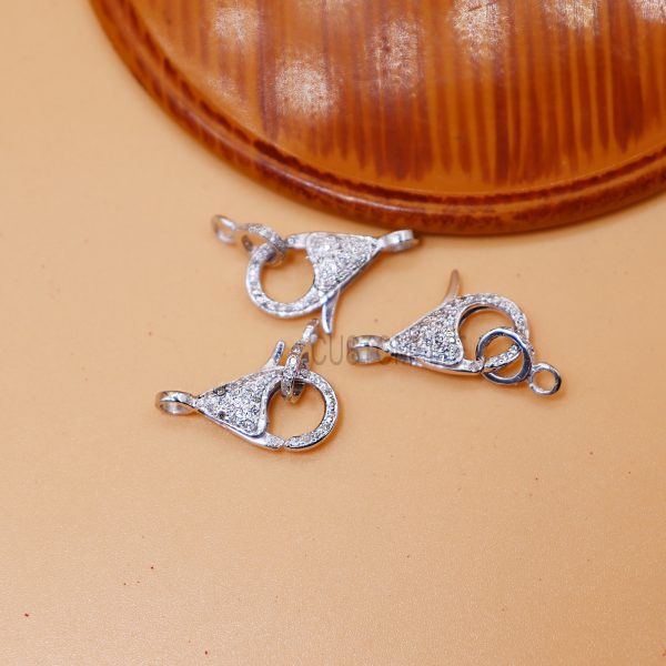925 Sterling Silver Pave Diamond Clasp Lock, Single Side Diamond Silver Clasp Lock, Handmade Silver Clasp Lock, Diamond Clasp Lock Jewelry