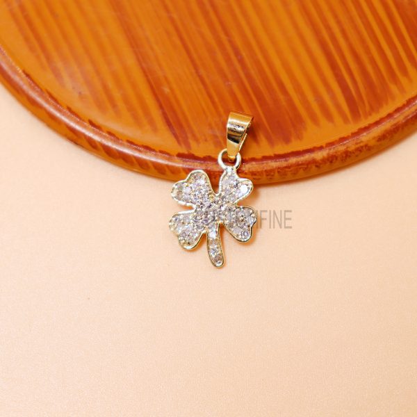 14k Yellow Gold Pave Diamond Clover Charms Vintage Pendant Jewelry, 14k Gold Charms Pendant, Gold Clover Charms