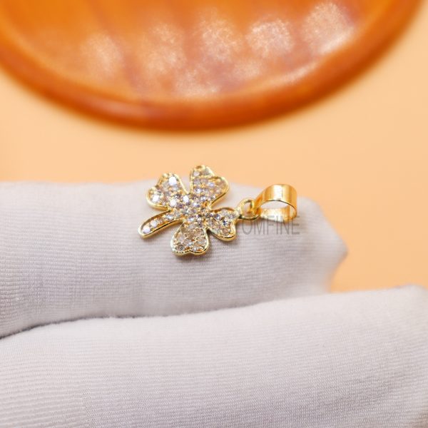 14k Yellow Gold Pave Diamond Clover Charms Vintage Pendant Jewelry, 14k Gold Charms Pendant, Gold Clover Charms