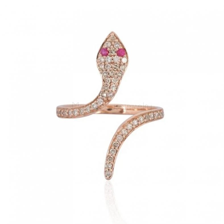 9K Gold Diamond Snake Long Ring Jewelry, Gold Snake Ring Jewelry, Snake Gold jewelry For Women's