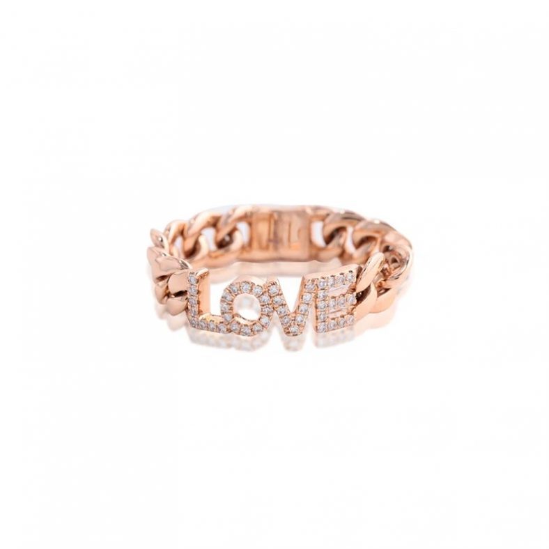 14K Gold Chain Link & Diamond Pave Love Ring, 14k Gold Chain link Love Ring, 14k Gold Diamond Love Ring, Handmade Gold Diamond Love Ring