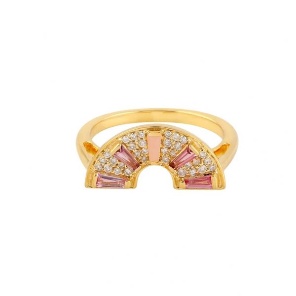 18k Gold Baguette Pave Diamond Half-Moon Ring, 18k Gold Half-Moon Ring, Gold Diamond Half-Moon Ring, Diamond Ring, Gold Ring, Handmade Ring