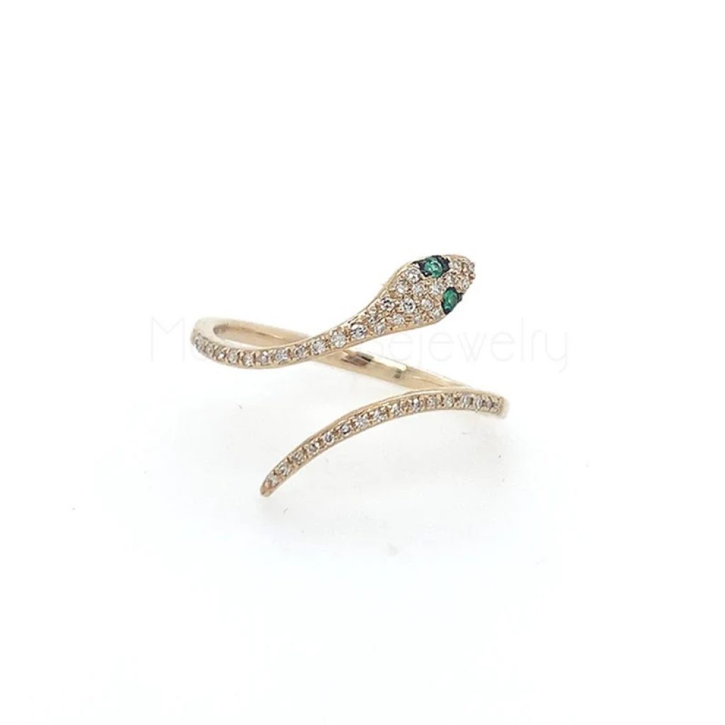 14k Natural Designer Diamond Emerald Snake Ring, Snake Ring, 14k Gold Ring, 14k Ring Jewelry For Women's, 14k Gold Snake Ring Jewelry