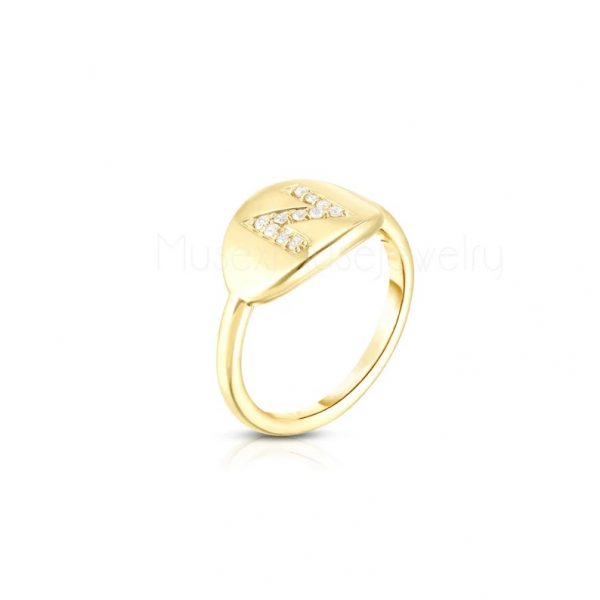 14k Natural Designer "N" Initial Signet Ring, Snake Ring, 14k Gold Ring, 14k Ring Jewelry For Women's, 14k Gold Initial Signet Ring Jewelry