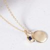 9k Gold Sapphire and Circle Charm Necklace, Gemstone Gold Jewelry, blue sapphire Circle Charm Necklace, Designer Charm Manufacturer