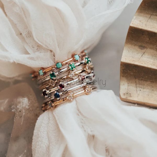 Gemstone Stack Ring, 14k Gold Ring, Gold Gemstone Ring, Sapphire Ring, Multi band Ring Jewelry