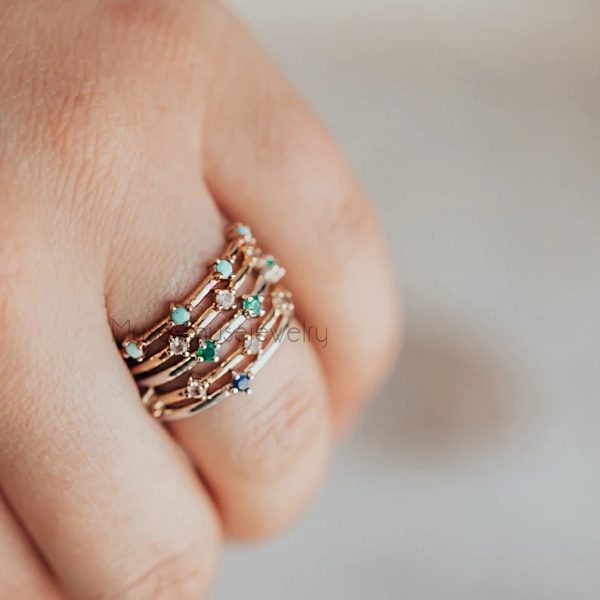 Gemstone Stack Ring, 14k Gold Ring, Gold Gemstone Ring, Sapphire Ring, Multi band Ring Jewelry