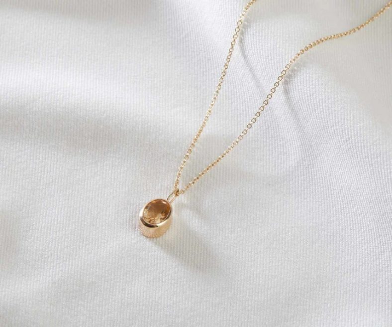 9k Gold Citrine Necklace Handmade, Women's Necklace Pendant Manufacturer, Gold Jewelry
