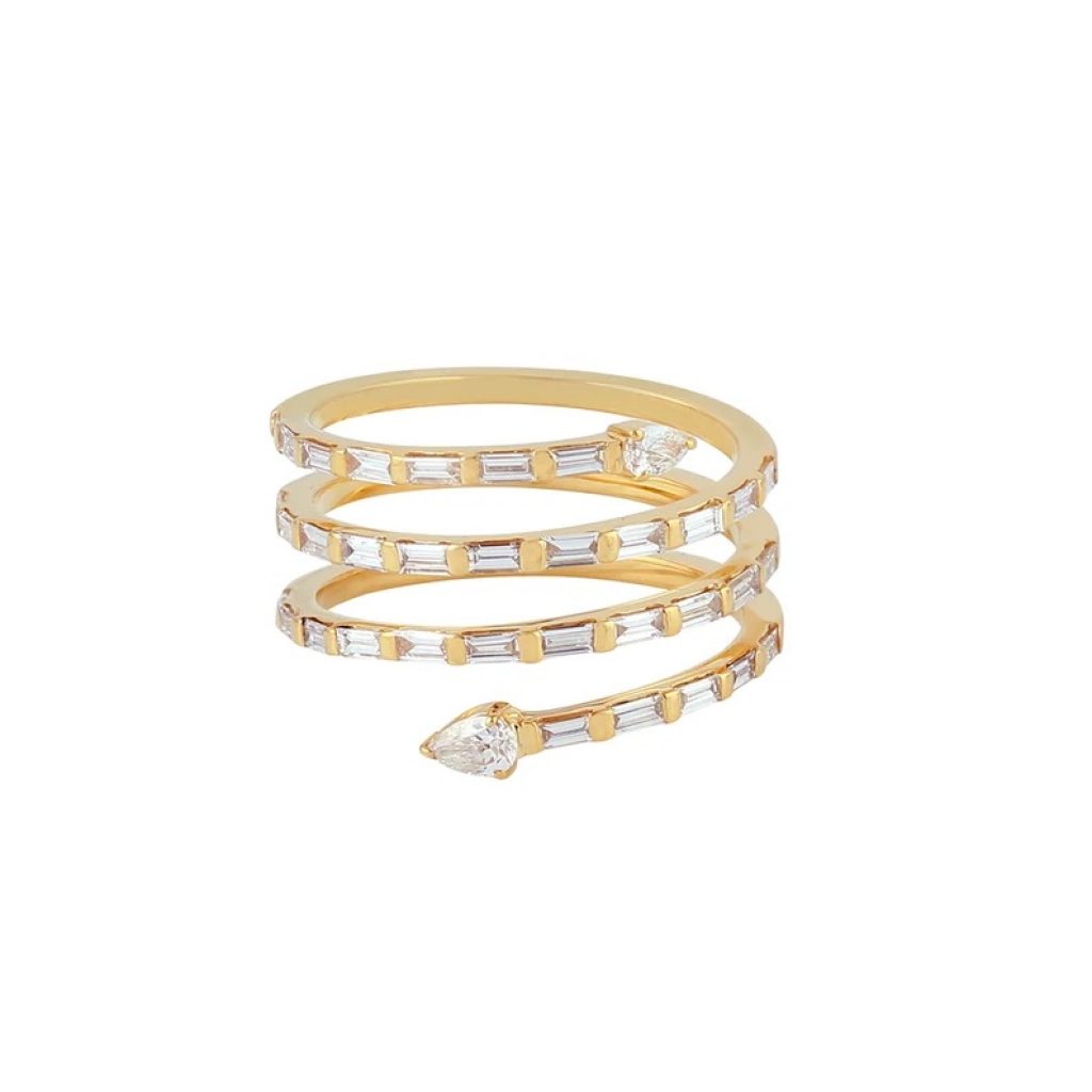 18k White Gold Spiral Band Ring, Baguette Diamond Band Ring, 18k White Gold Band Ring, Handmade Baguette Diamond Gold Band Ring Jewelry