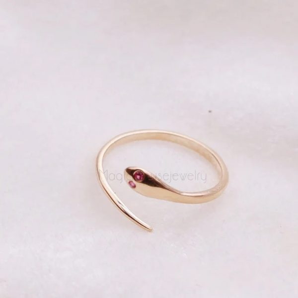 14k Snake / Snake Ring 14k Solid Gold / Stackable Snake Ring / Natural Ruby Eye Ring / Stacking Ring / 14k Yellow Gold / Minimalist Xmas