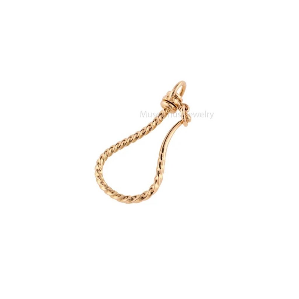 14k Gold Victorian Style Charm Hook, Handmade 14k Twisted Safety Pendant for Charms, 14k Gold Charm Holder Enhancer Lock Jewelry For Women's