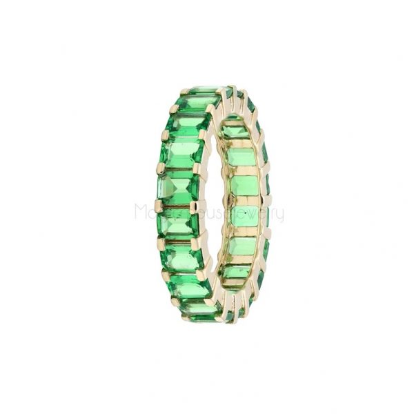 14k Yellow Gold Tsavorite Ring, Green Tsavorite Gemstone Gold Eternity Band Ring, Natural Birthstone Stacking Ring Jewelry Wedding Ring