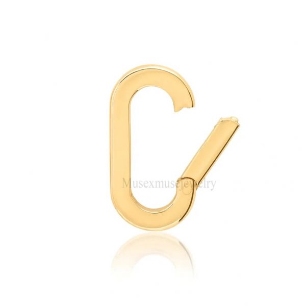 14K Gold Oval Charm Lock, 14K Gold Oval Enhancer Charm, Gold Oval Push Lock, 14k gold Link Push Clasp Lock, 14k Link Lock, Gold Charm Lock