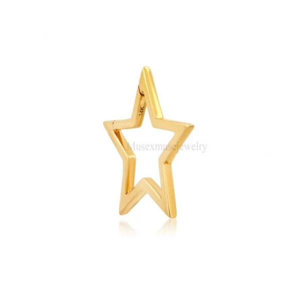 14k Yellow Gold Star Shape Charm Holder Enhancer Lock, 14k Snap Lock, 14k Gold Star Charm Holder Lock, 14k Star Push Lock