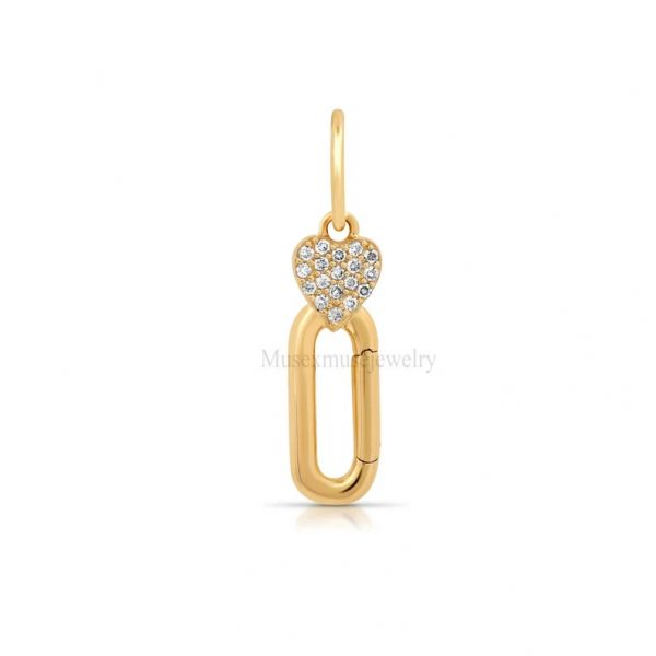 14k Yellow Gold Handmade diamond charm Lock, 14k gold pave diamond heart charm clip Findings Jewelry, 14k Clasp Lock, Gold Lock Jewelry
