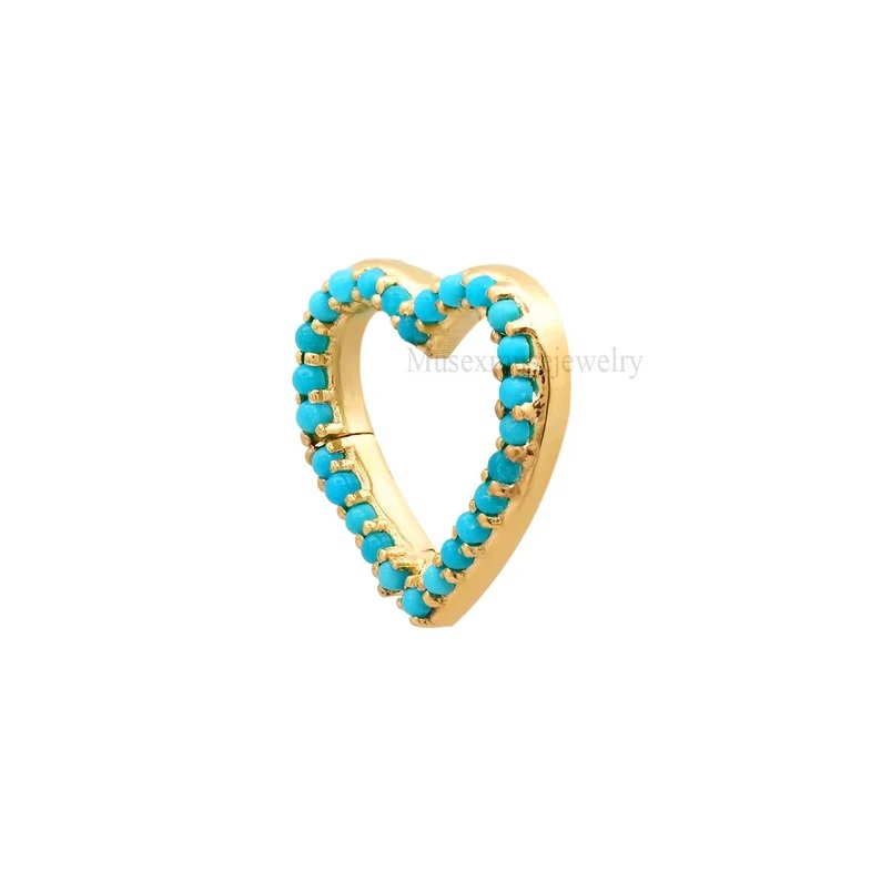 14K Gold Turquoise Heart Enhancer Charm Holder, Gold Star Charm Holder, 14K Turquoise Heart Charm Clip Holder Enhancer, Gold Heart Lock