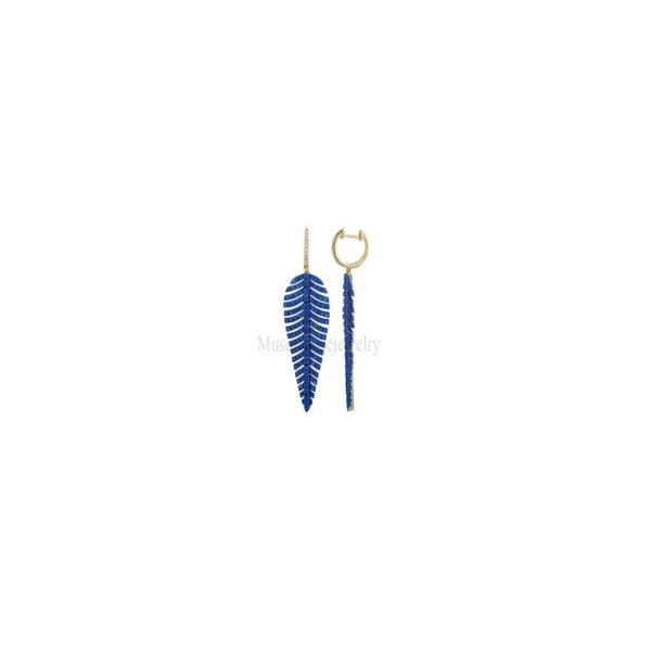 14K Gold Gemstone Feather Earrings, 14k Gold Feather,14K Gold Earrings,14K Gold Sapphire Earrings,14K Gold Jewelry,14k Gold Gemstone Feather