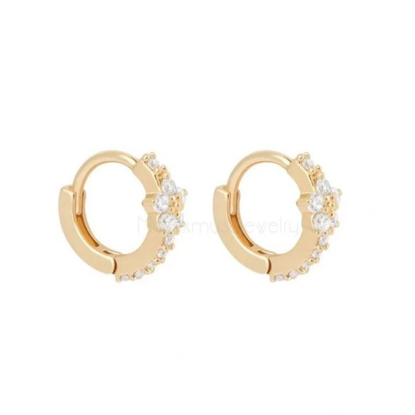 14k Cartilage Hoop, Huggie Hoop Earrings, Flower, Diamond Huggie Earrings, Diamond Hoops, 14k Gold Mini Hoop Earrings Cartilage Earrings