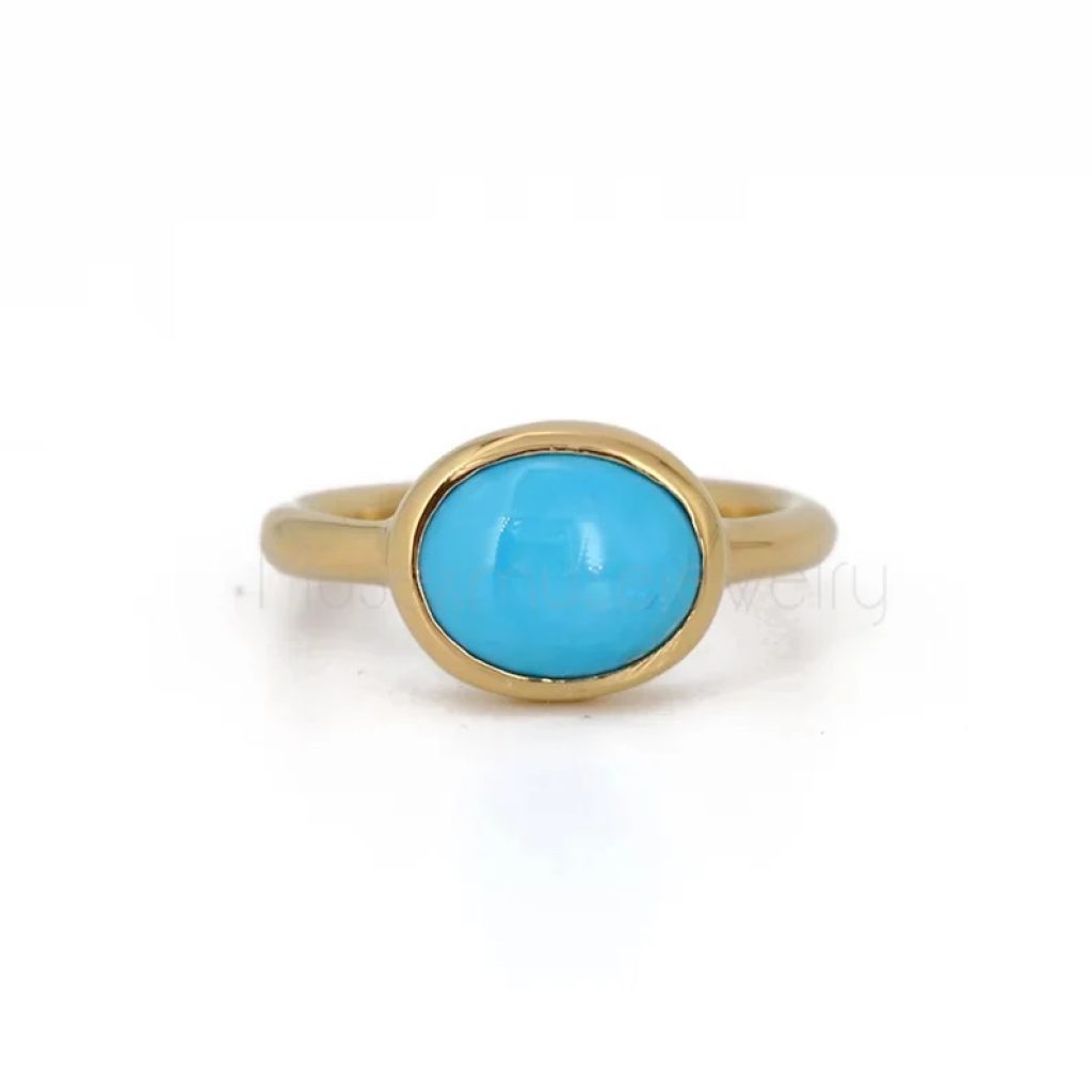 14k Gold Turquoise Handmade Ring Jewelry, 14k Turquoise Ring, Gold Turquoise Gemstone Ring Jewelry, 14k Gold Ring