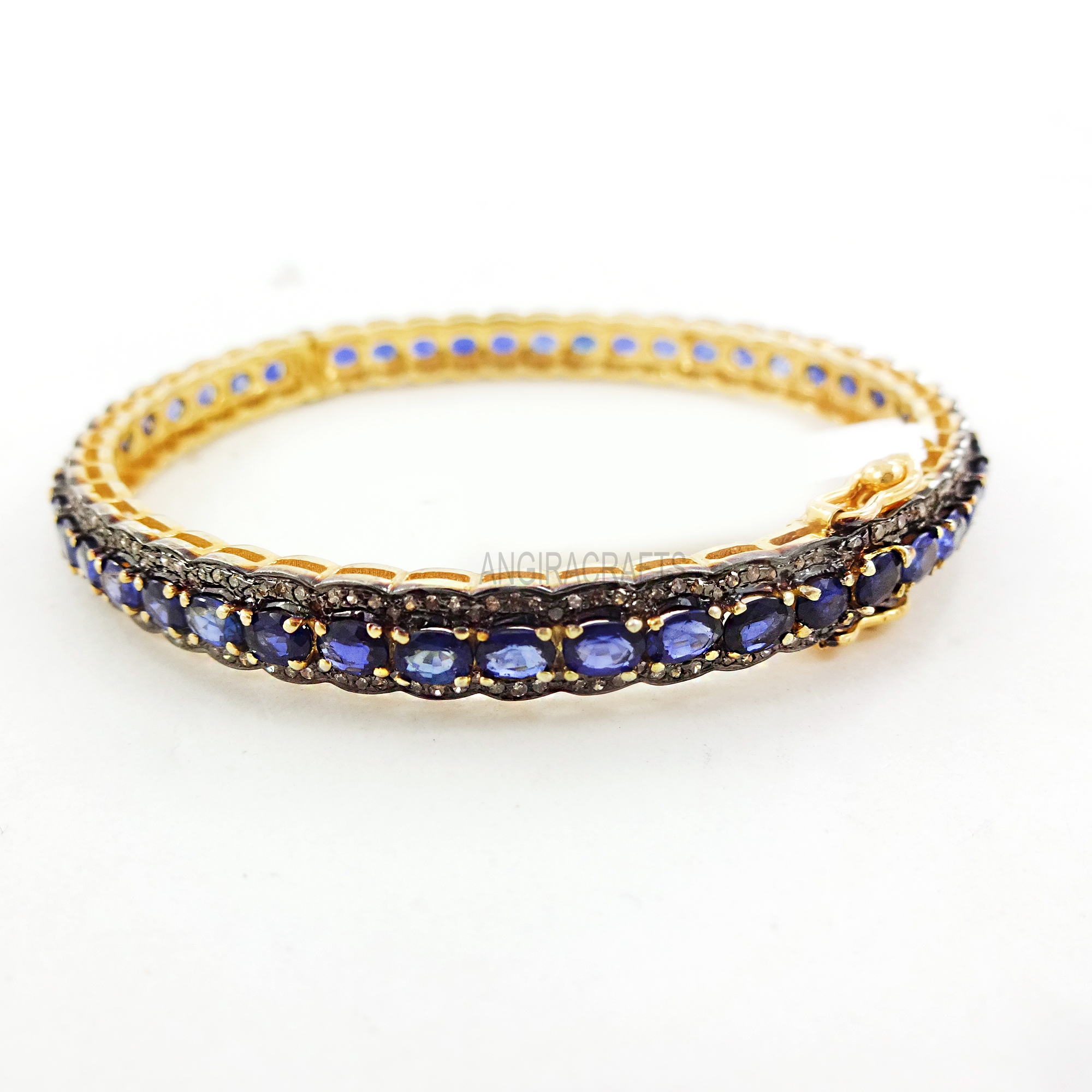 Blue Sapphire with Diamond Gemstone Dainty Women's Diamond Bangle Jewelry, Anniversary Gift, Bridal Jewelry, Gift For He