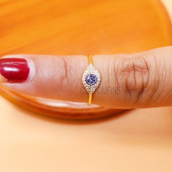 14k Yellow Gold Sapphire With Diamond Evil Eye Ring Jewelry, 14k Gold Evil Eye Ring, Gold Engagement Ring