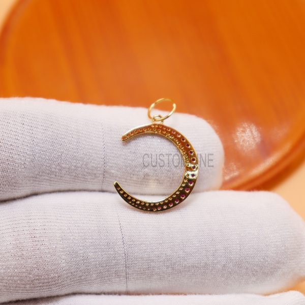 14k Yellow Gold Cresent Half Moon Natural Pave Diamond Handmade Pendant Necklace Charms Jewelry, 14k Gold Ruby Half Moon Charm
