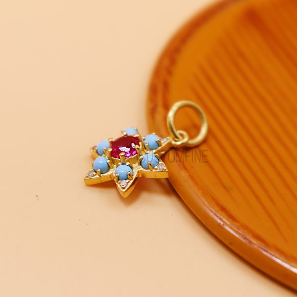Natural Pave Diamond Turquoise Rose Gold Plating Star Shape Charms Pendant Jewelry, Ruby Star Pendant, Turquoise Pendant