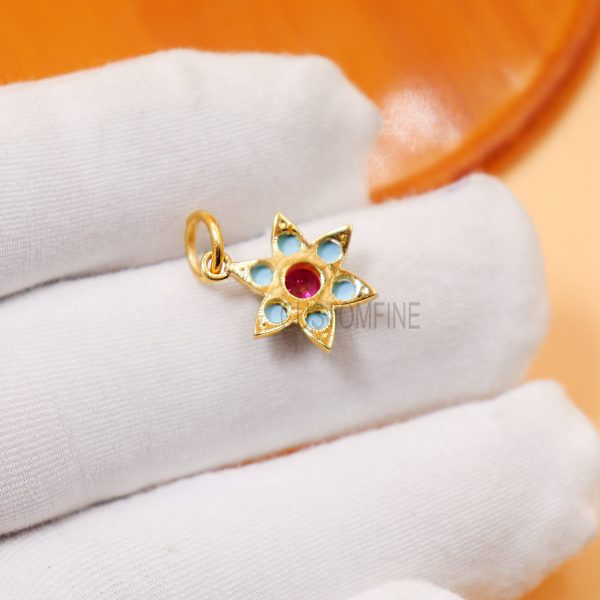 Natural Pave Diamond Turquoise Rose Gold Plating Star Shape Charms Pendant Jewelry, Ruby Star Pendant, Turquoise Pendant
