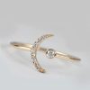 Genuine Certified 0.076 Ct Pave Diamond Crescent Moon Ring Solid 18k Yellow Gold Fine Jewelry Cuff Ring Jewelry Easter Gift For Her
