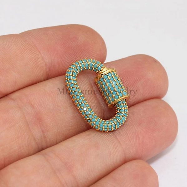 Handmade 925 Sterling Silver Oval Shape Turquoise Carabiner Screw Lock Jewelry, Oval Clasp Lock, Silver Carabiner Lock