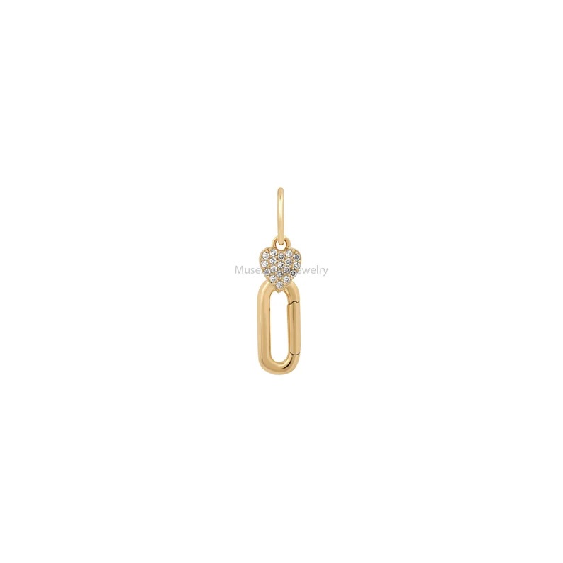 Natural Diamond Oval Shape Heart Enhancer Charm Lock, Enhancer Charm Lock, Gold Charm Holder, Charm Holder Necklace, Gemstone Oval Lock