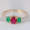 Natural Emerald and Ruby Gemstone Wedding Band Ring Genuine Certified Pave Diamond 18k Yellow Gold Fine Jewelry Wedding Gift's