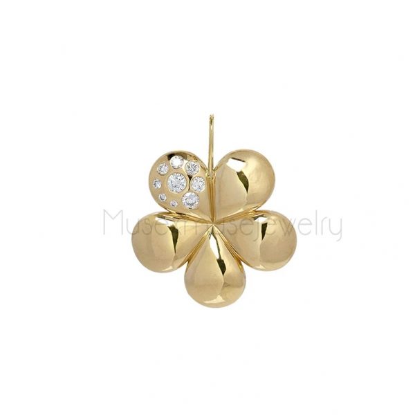 18k Yellow Gold Diamond Handmade Flower Petal Pendant Necklace Jewelry, 18k Gold Flower Pendant Jewelry
