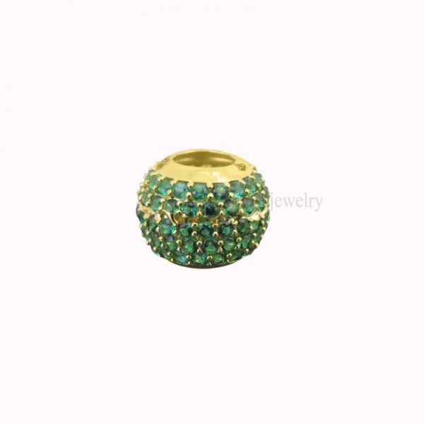 Vintage 18K Yellow Gold Emerald Ball Slide Pendant, 18k Gemstone Beads Findings Jewelry, Gold Beads